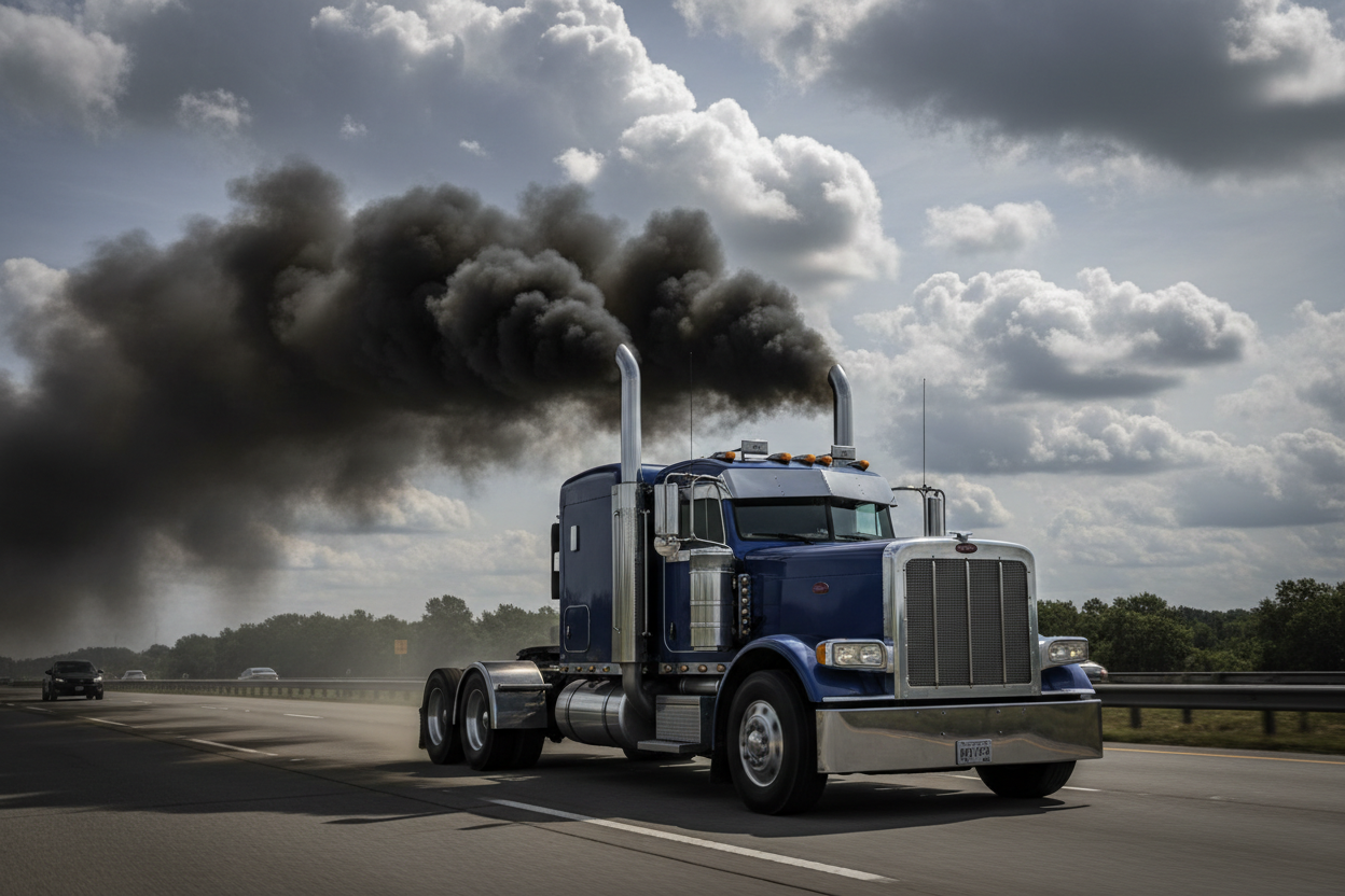 heavy duty semi truck rolling coal